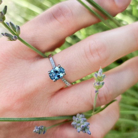 Bijou Bague Aigue-marine et Diamants, bagues or 18 k aigue marine, diamant blanc, bleu