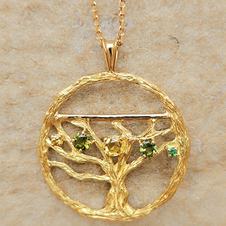 Bijou La Vigne-Pendentif Cep-30mm-Tsavorites et Saphirs jaunes, pendentifs or 18 k saphir, tsavorite jaune, vert