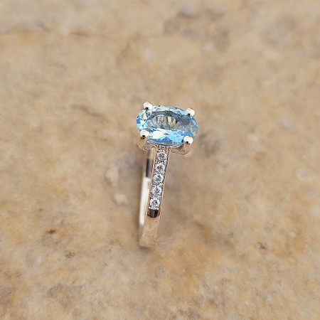 Bijou Bague Aigue-marine et Diamants, bagues or 18 k aigue marine, diamant blanc, bleu