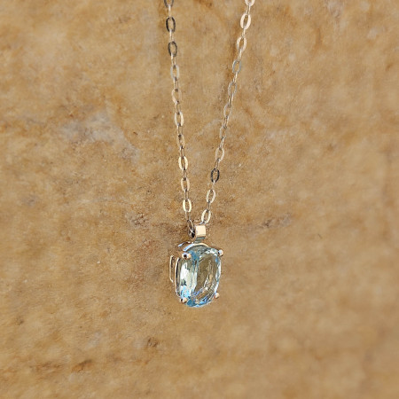 Bijou Pendentif-Aigue-Marine sur chaîne Or blanc 18k, pendentifs sur chaîne or 18 k aigue marine bleu