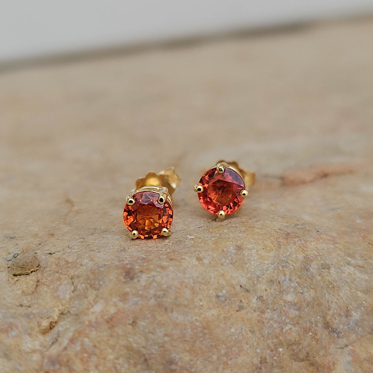 Bijou Boucles d'oreille-Saphirs orange, boucles d'oreille or 18 k saphir orange