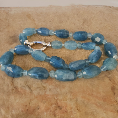 Bijou Collier Aigue-Marine, colliers argent aigue marine bleu