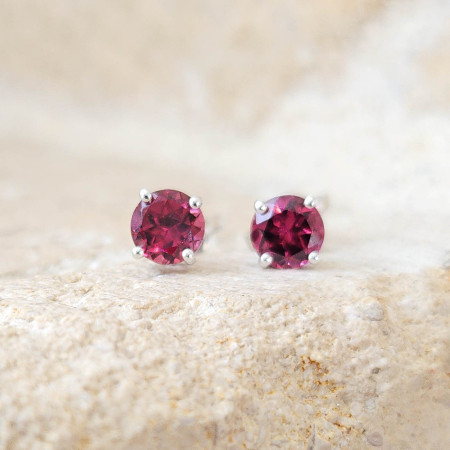 Bijou Boucles d'oreille-Rhodolite, boucles d'oreille or 18 k rhodolite rose