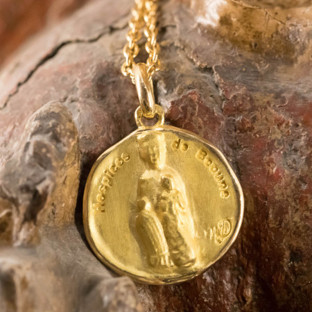 Bijou Médaille de la Vierge en bois des Hospices de Beaune-Or 18k, pendentifs or 18 k  or jaune