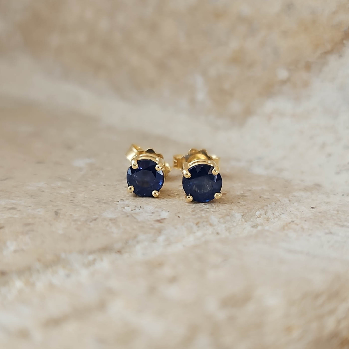 Bijou Boucles d'oreille-Saphirs bleus, boucles d'oreille or 18 k saphir bleu