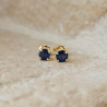 Bijou Boucles d'oreille-Saphirs bleus, boucles d'oreille or 18 k saphir bleu
