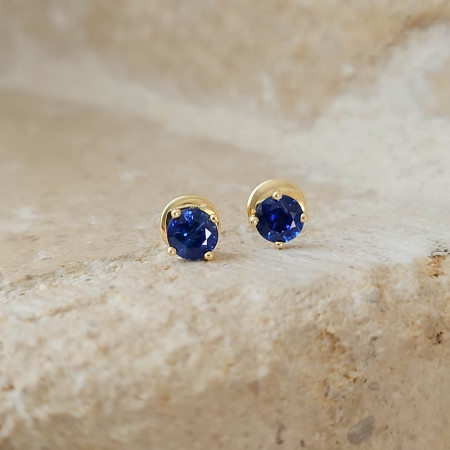Bijou Boucles d'oreille-Saphirs bleus, boucles d'oreille or 18 k saphir bleu