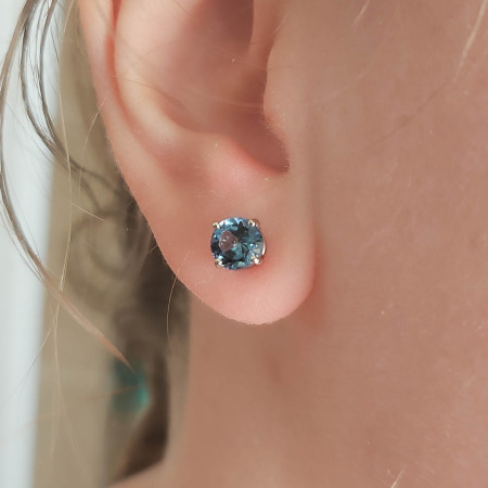 Bijou Boucles d'oreille-Topaze, boucles d'oreille or 18 k topaze bleu