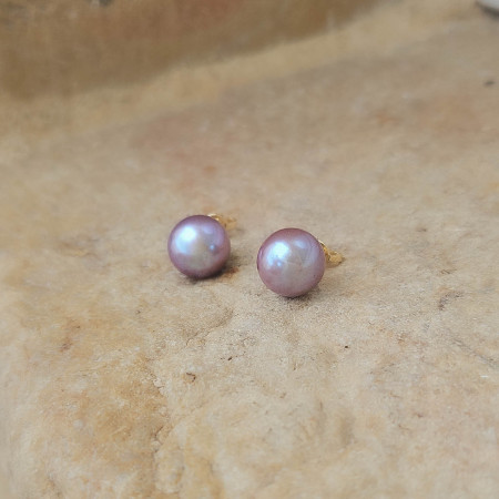 Perles d'eau douce couleur naturelle, monture en or jaune 18k